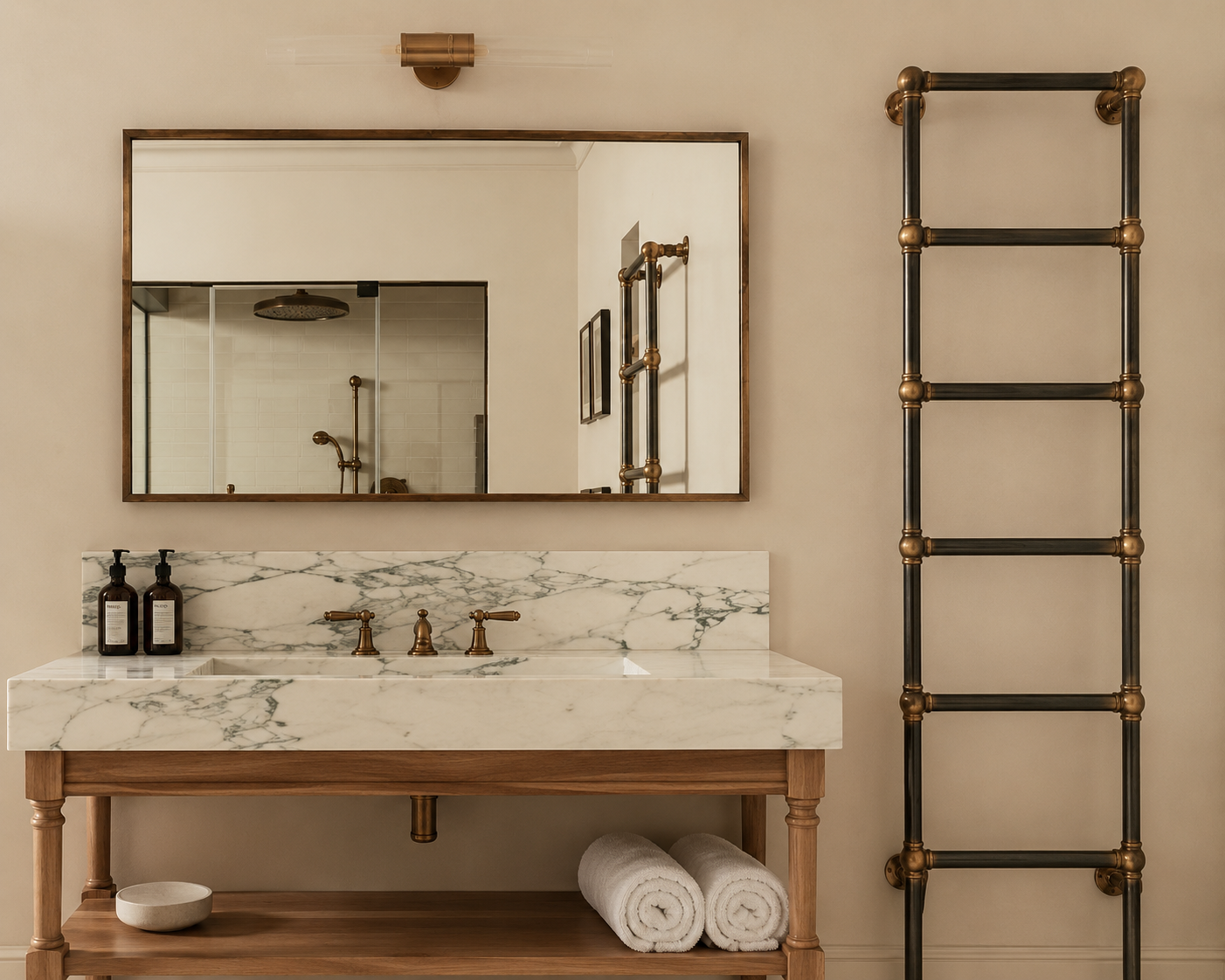 Studio 9 Design: A Timeless Bathroom Finished in Aged Brass - Rutland London (UAE)