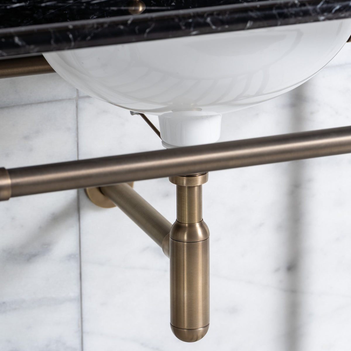 Westminster Double Vanity Suite (Inc. Marble Top, Upstand, Brass Rack & Basins) - Rutland London (UAE)