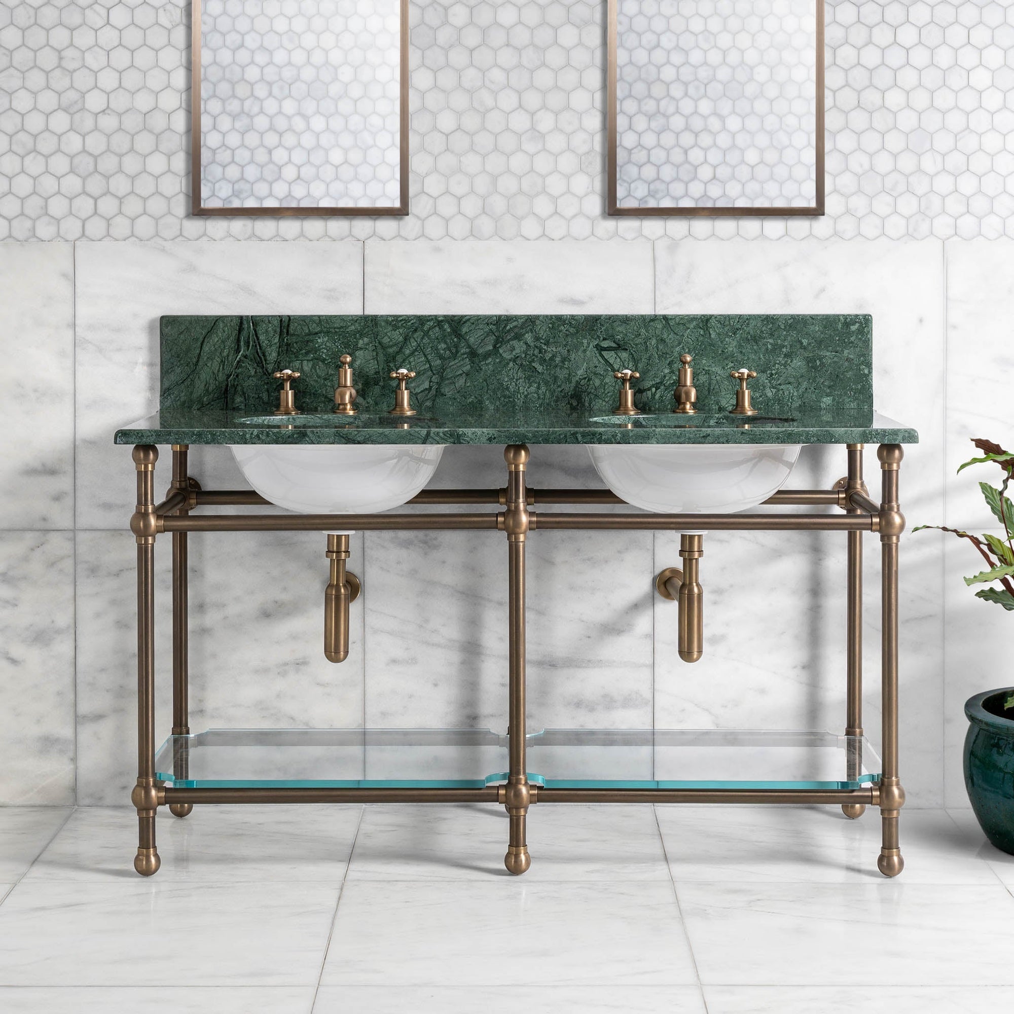 Colville Double Vanity Suite (Inc. Marble Top, Upstand, Glass Shelf & Basins) - Rutland London (UAE)