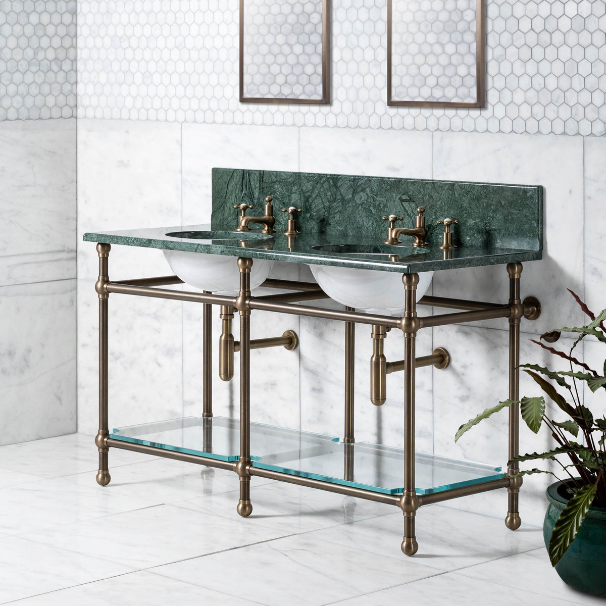 Colville Double Vanity Suite (Inc. Marble Top, Upstand, Glass Shelf & Basins) - Rutland London (UAE)