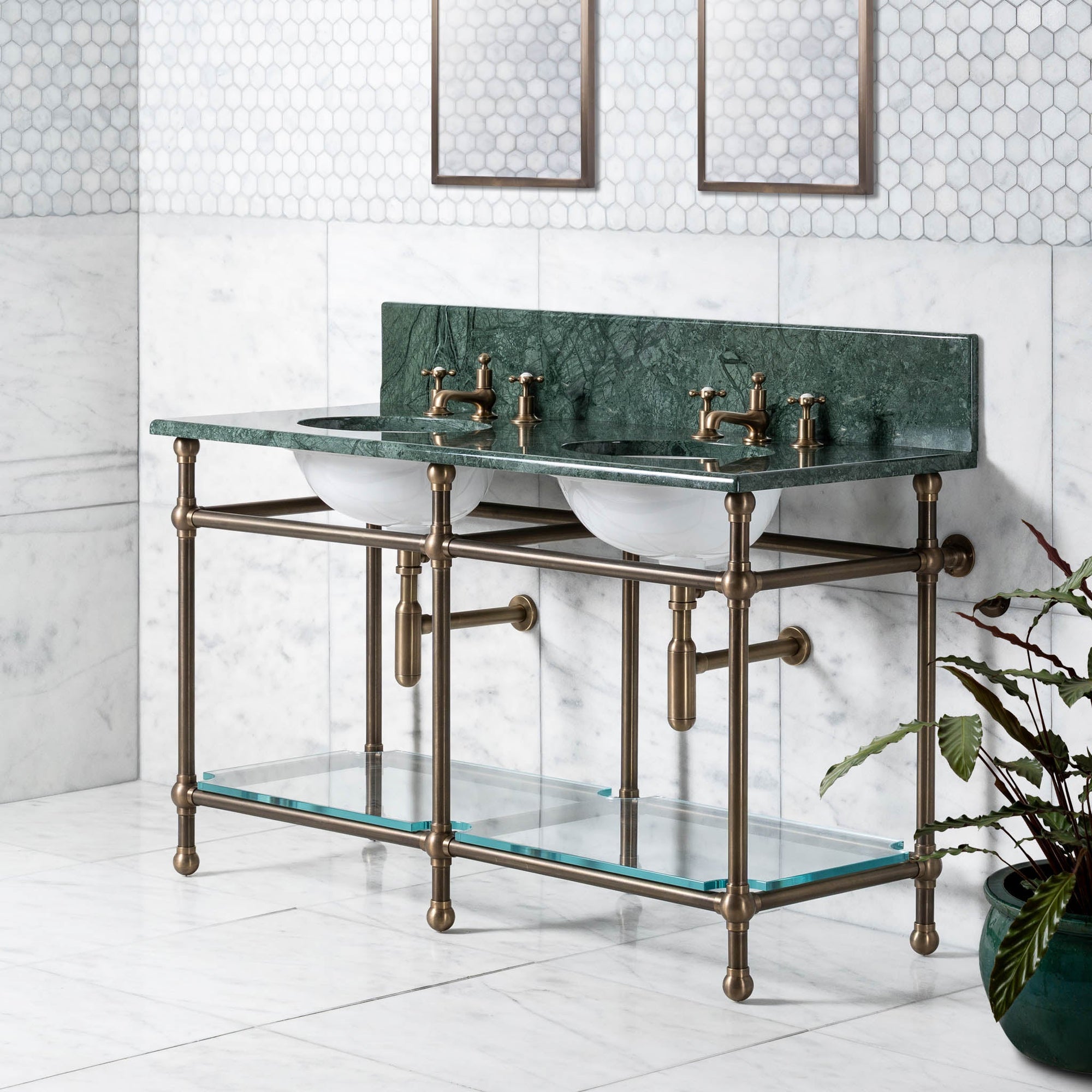 Colville Double Vanity Suite (Inc. Marble Top, Upstand, Glass Shelf & Basins) - Rutland London (UAE)