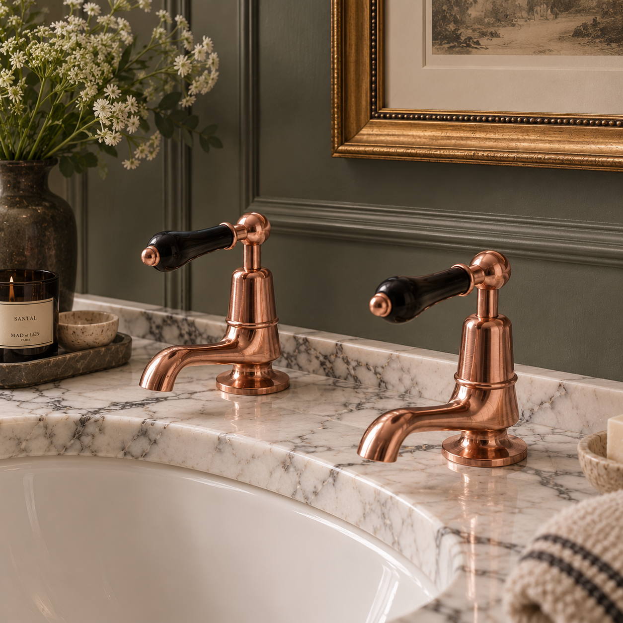 Brunswick Black Ceramic Lever Basin Pillar Taps - Rutland London (UAE)