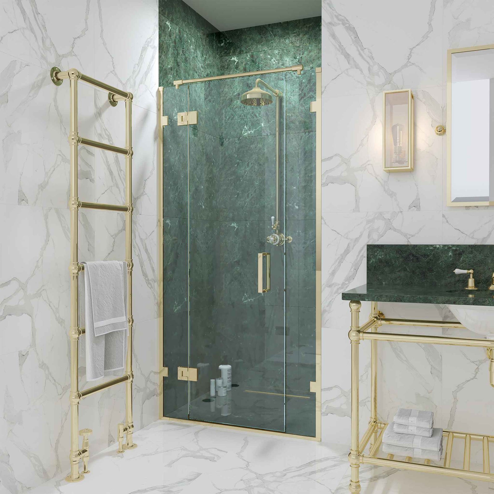 Cromwell Semi-Frameless Brass Recessed Shower Door - Rutland London (UAE)