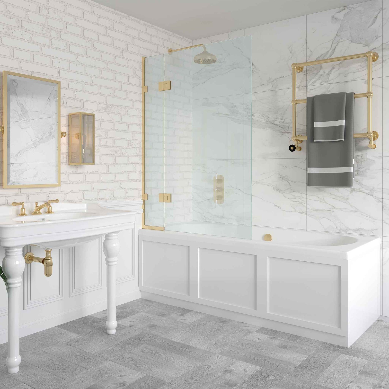 Weybridge Semi-Frameless Brass Bath Shower Screen - Rutland London (UAE)