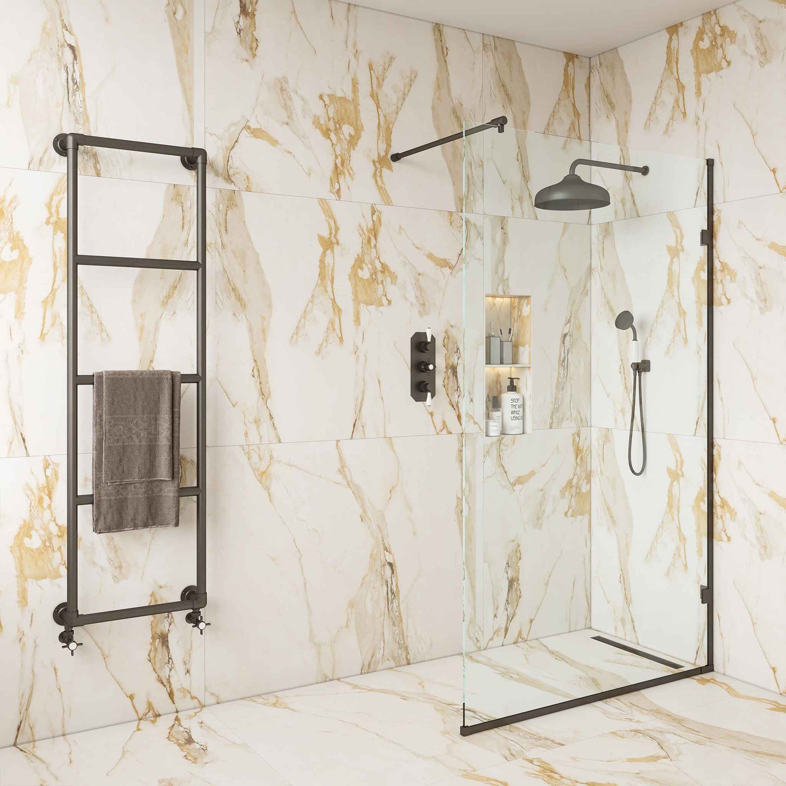 Temple Brass Semi-Frameless Wet Wall Panel - Rutland London (UAE)