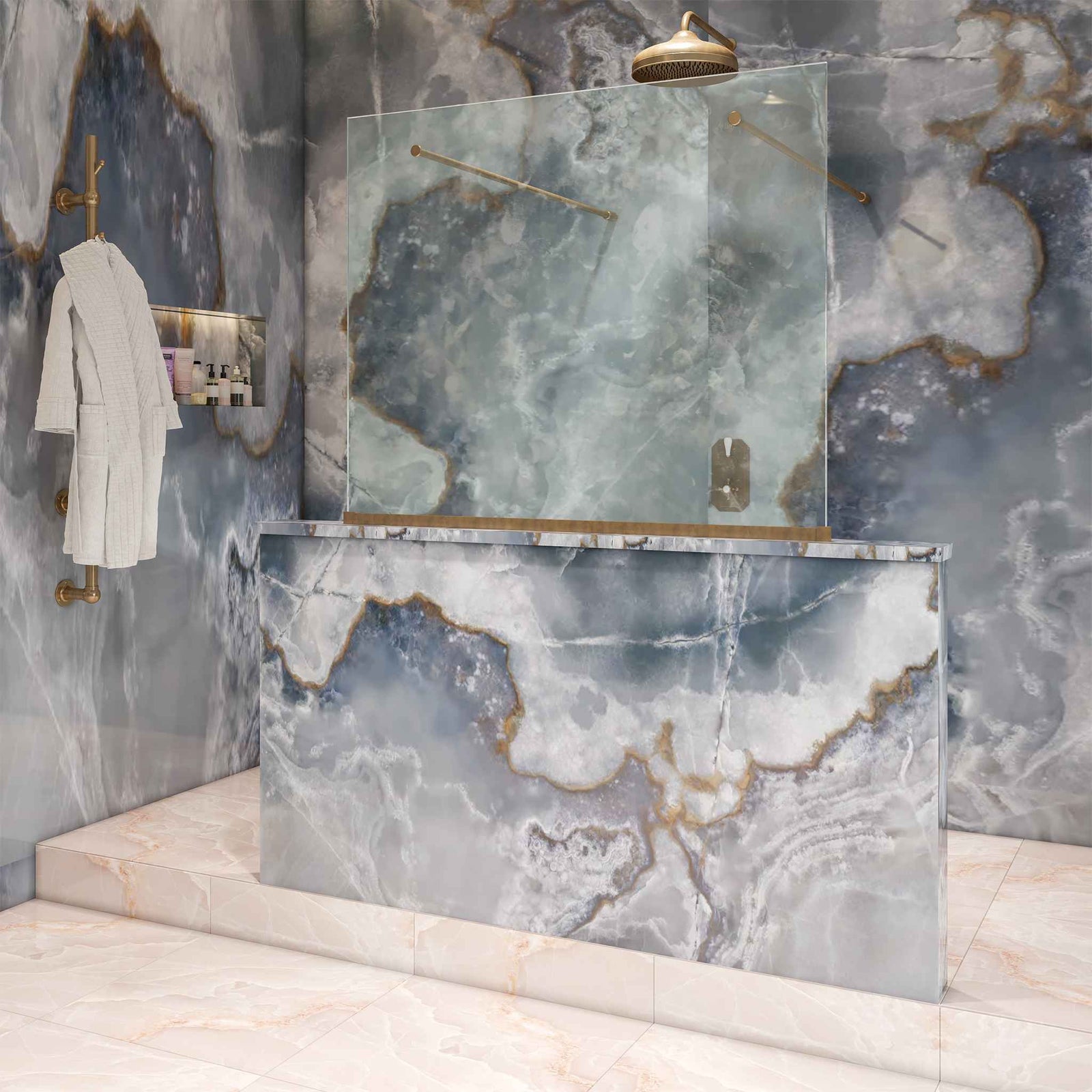 Avondale Semi-Frameless Brass Wet Wall Panel - Rutland London (UAE)