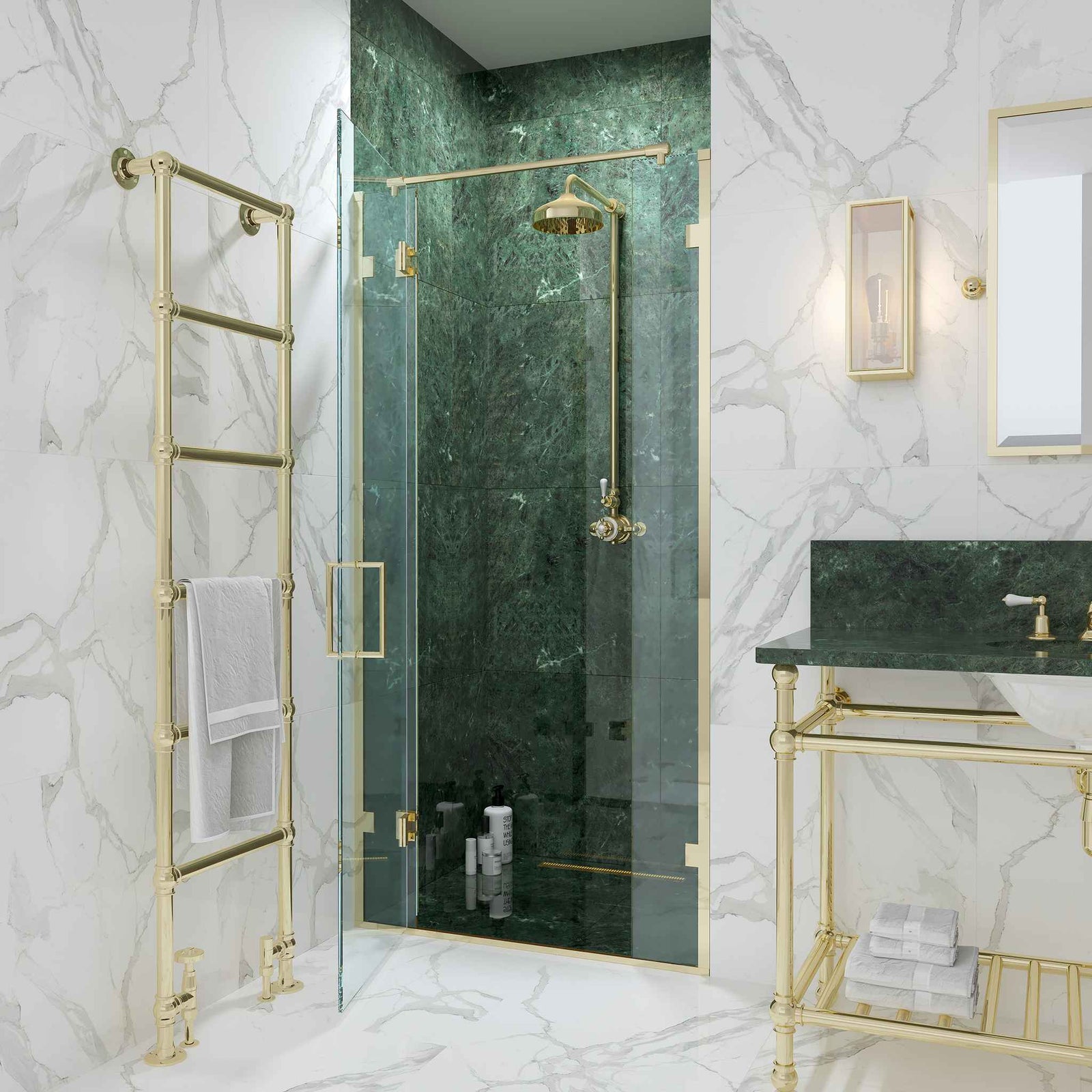 Cromwell Semi-Frameless Brass Recessed Shower Door - Rutland London (UAE)