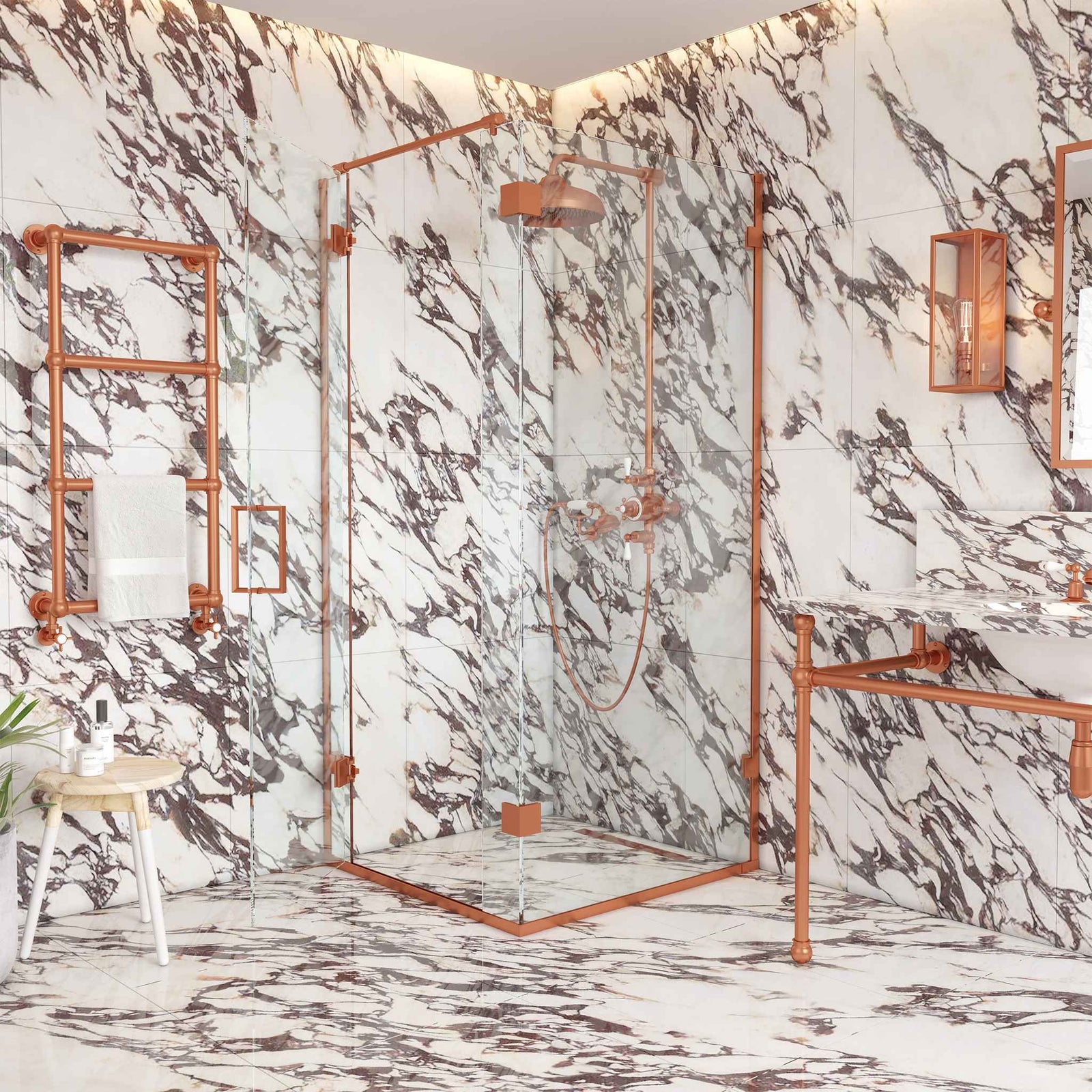 Goring Semi-Frameless Brass Shower Enclosure - Rutland London (UAE)