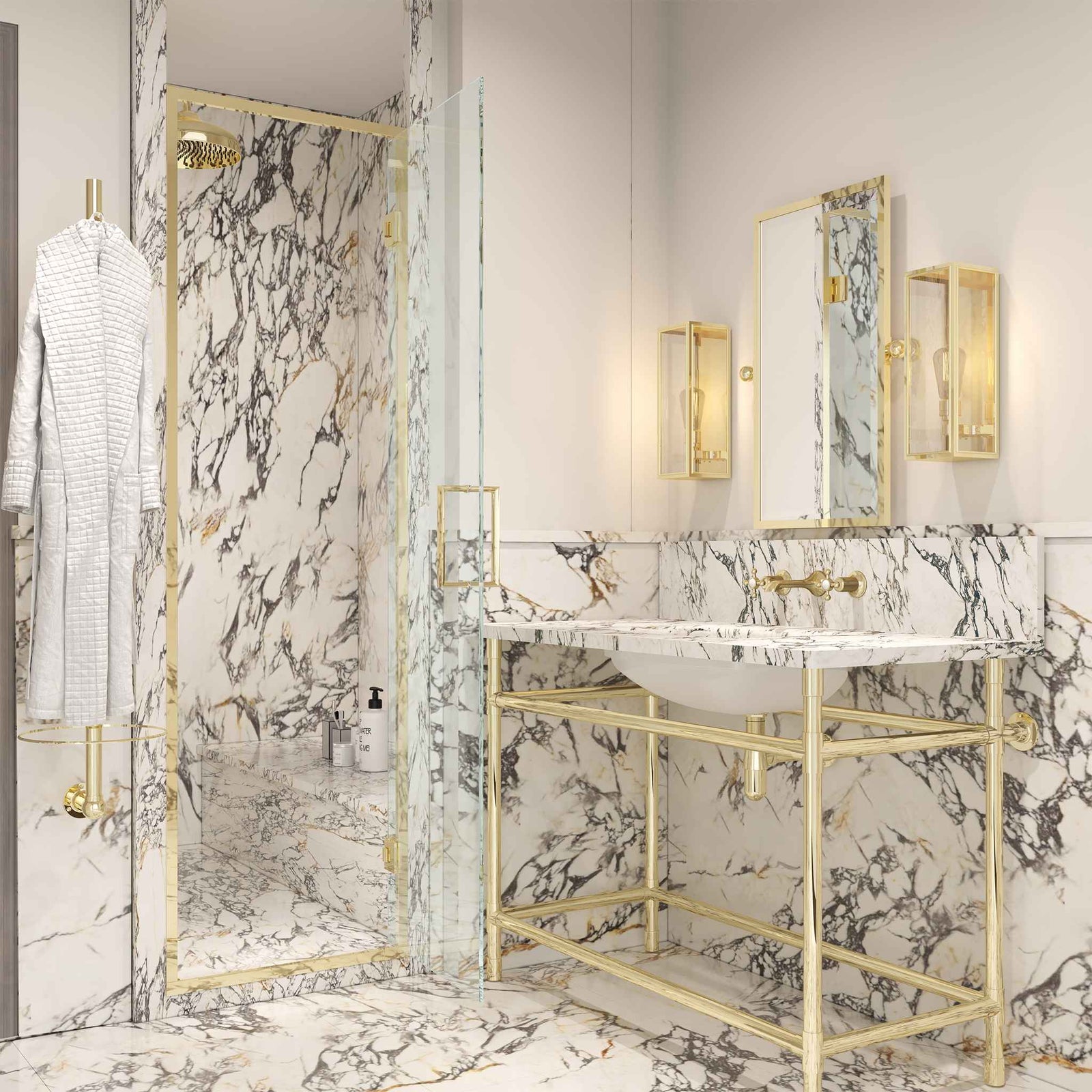 Bedford Semi-Framed Brass Recessed Shower Door - Rutland London (UAE)