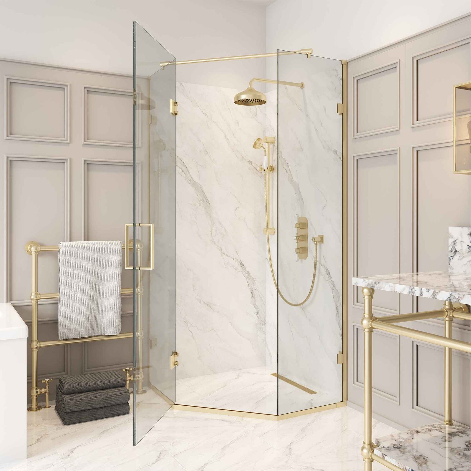 Talisman Semi-Frameless Brass Pentangle Shower Enclosure - Rutland London (UAE)