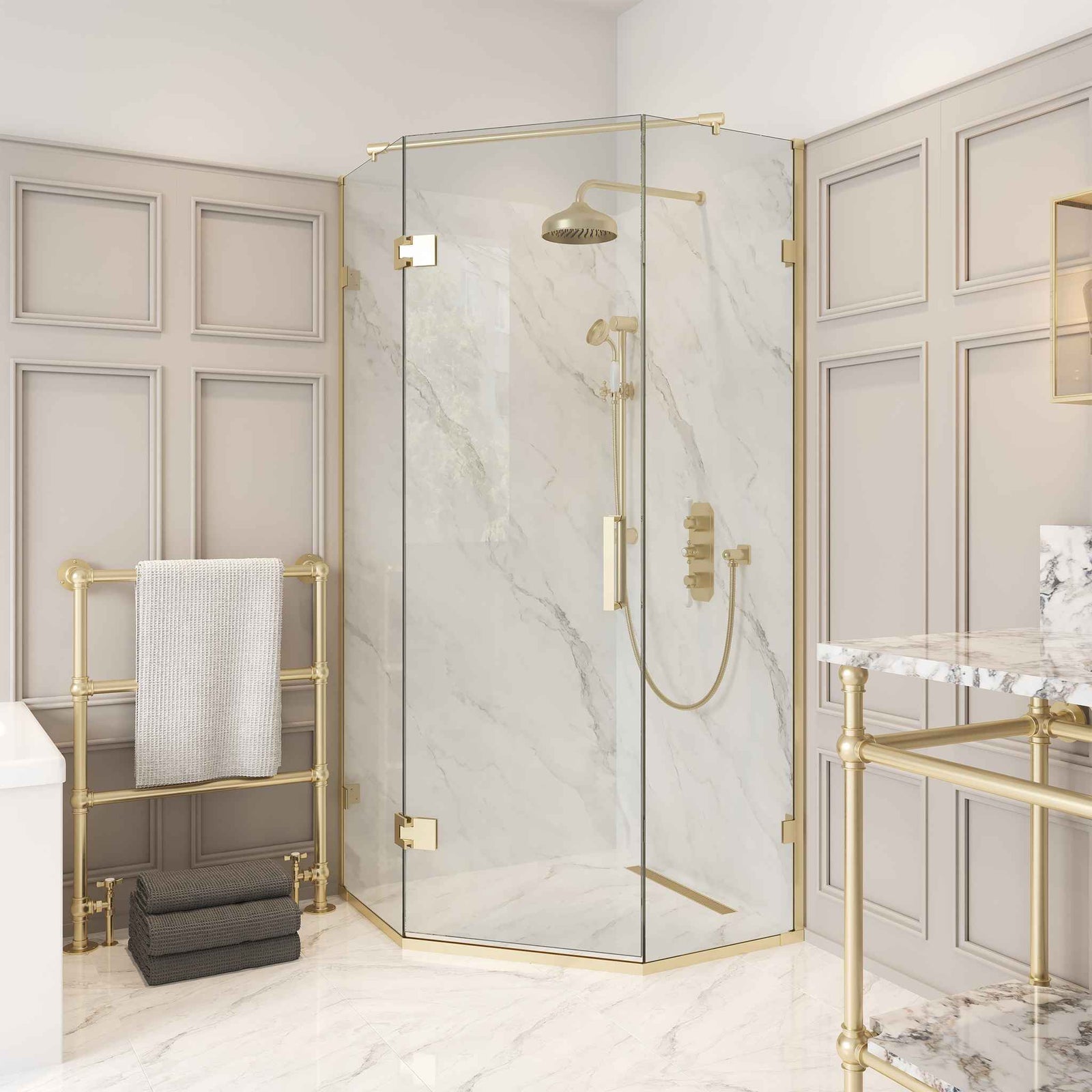 Talisman Semi-Frameless Brass Pentangle Shower Enclosure - Rutland London (UAE)