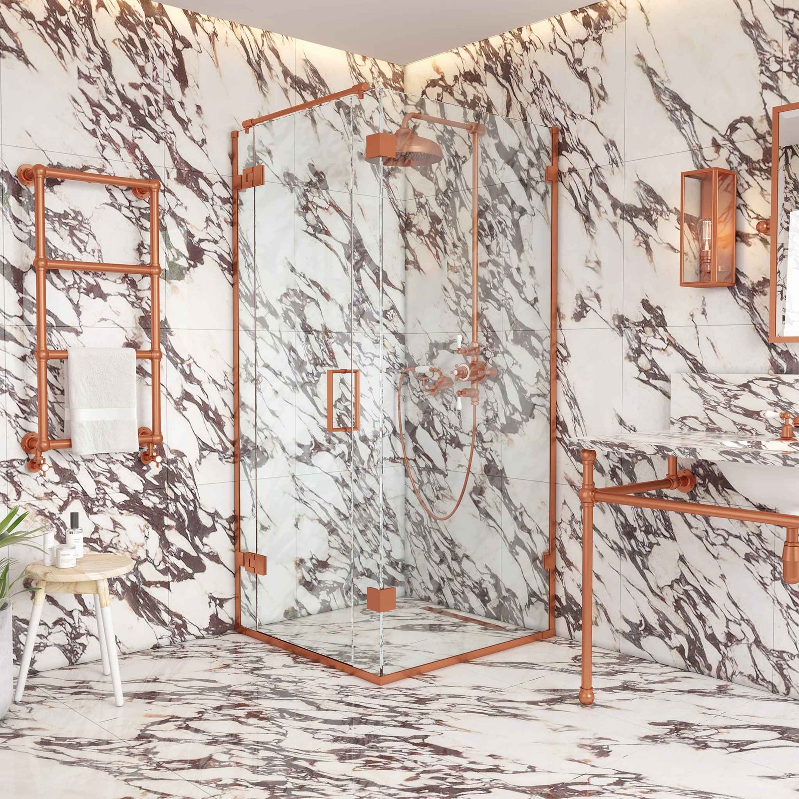 Goring Semi-Frameless Brass Shower Enclosure - Rutland London (UAE)