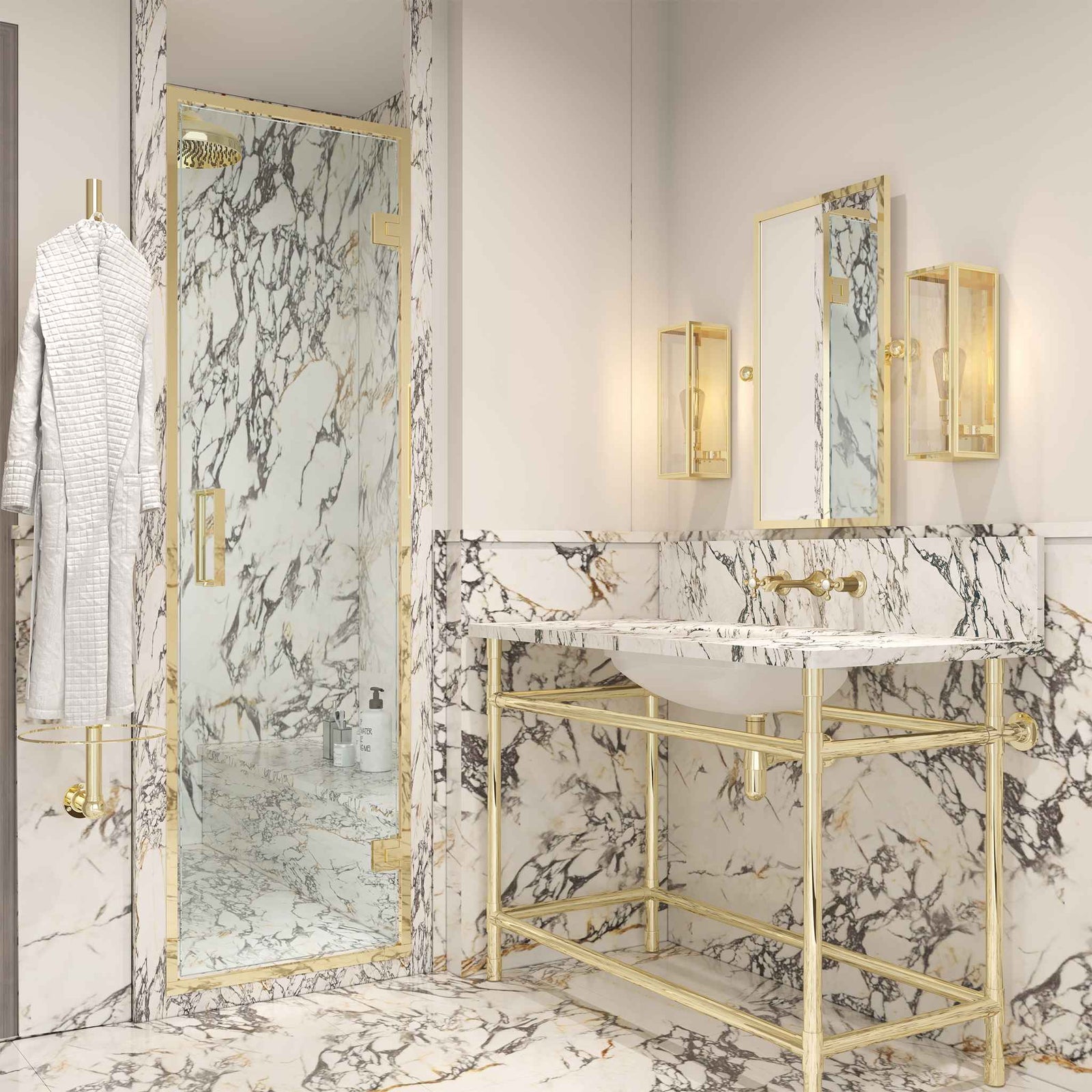 Bedford Semi-Framed Brass Recessed Shower Door - Rutland London (UAE)