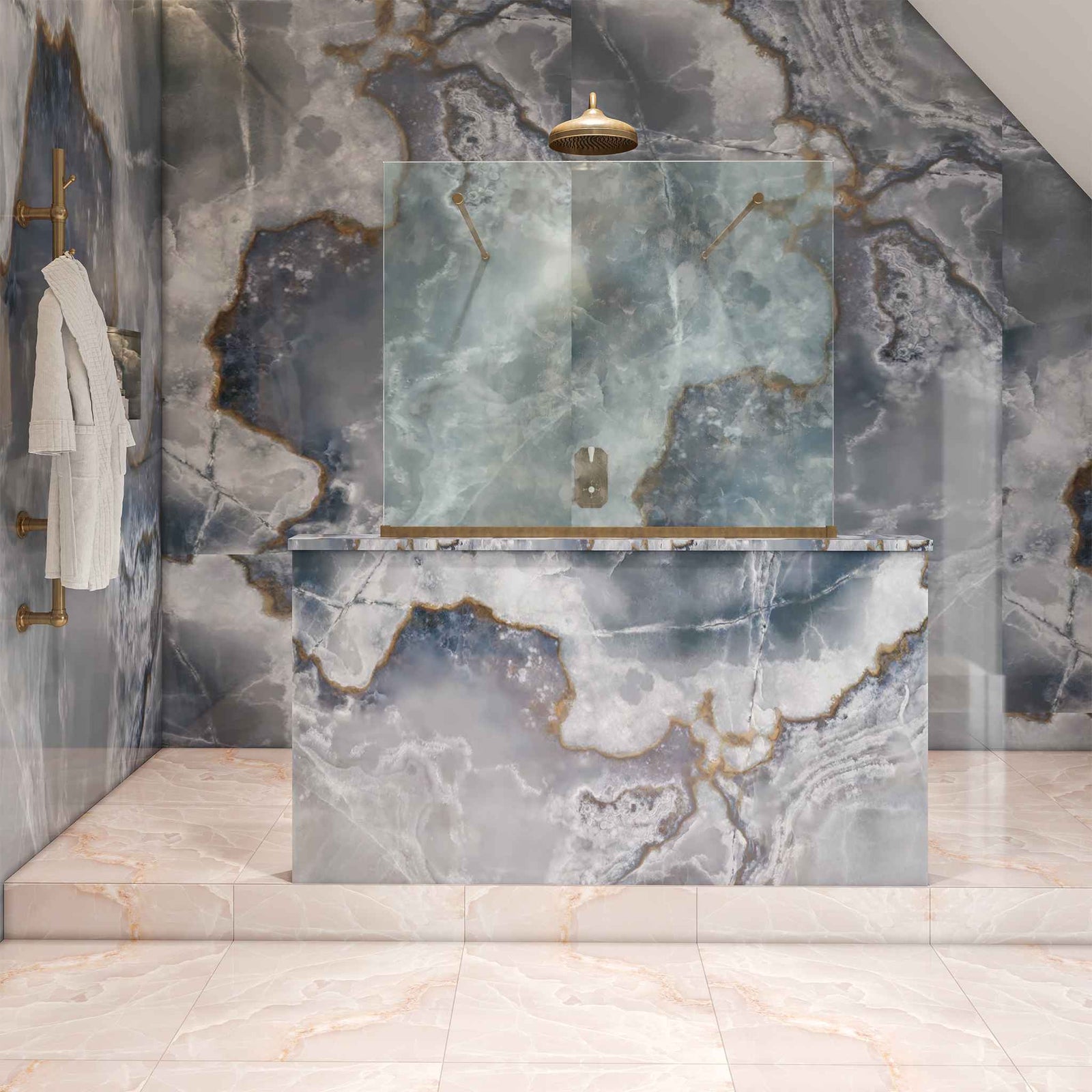 Avondale Semi-Frameless Brass Wet Wall Panel - Rutland London (UAE)