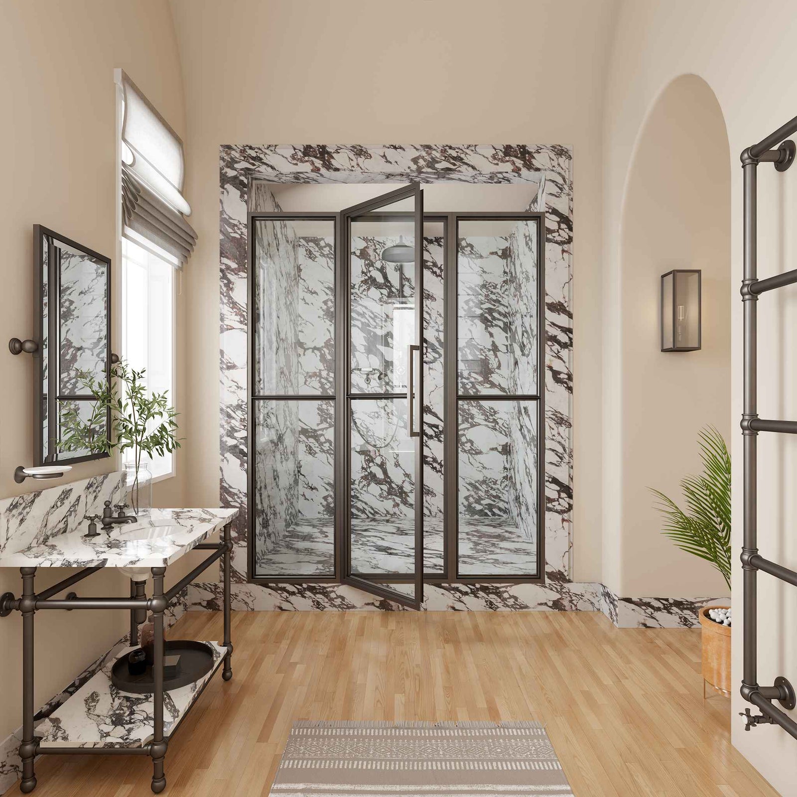 Wesley Framed Brass Recessed Shower Door - Rutland London (UAE)