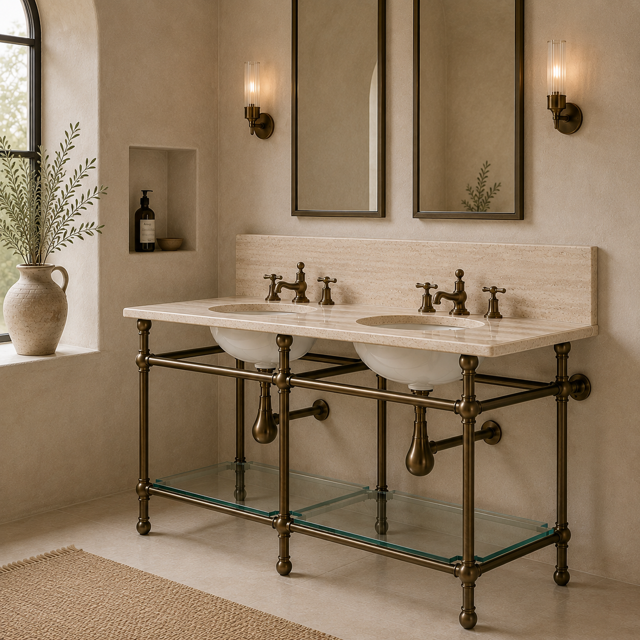 Coleridge Double Vanity Suite (Inc. Marble Top, Upstand, Glass Shelf & Basins) - Rutland London (UAE)