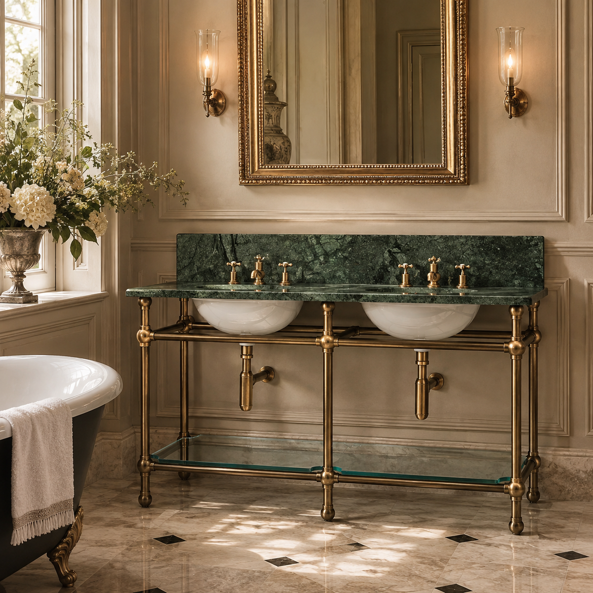 Colville Double Vanity Suite (Inc. Marble Top, Upstand, Glass Shelf & Basins) - Rutland London (UAE)