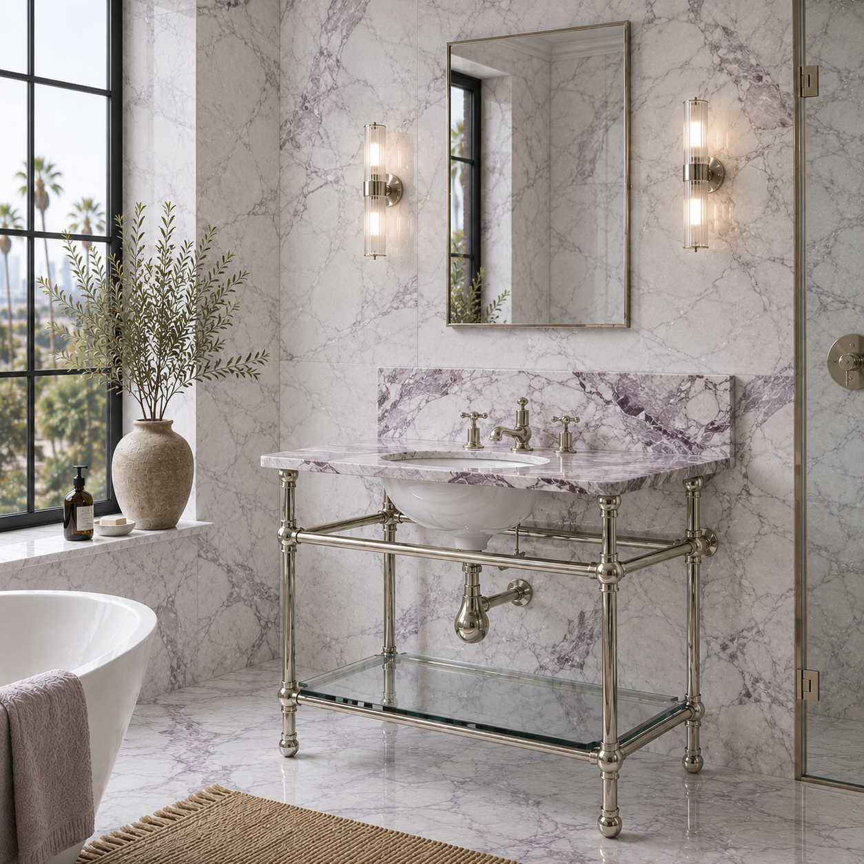 Colville Single Vanity Suite (Inc. Marble Top, Upstand, Glass Shelf & Basin) - Rutland London (UAE)