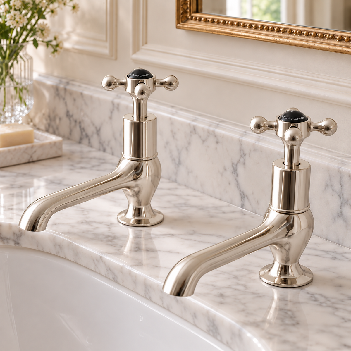 Grayling Long Nose Black Ceramic Crosshead Basin Pillar Taps - Rutland London (UAE)