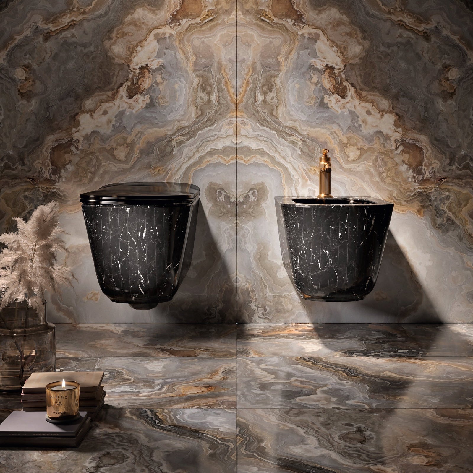 Nero Marquina Bespoke Handmade Marble Bathroom Suite (Inc. WC Pan, Bidet & Basin) - Rutland London (UAE)