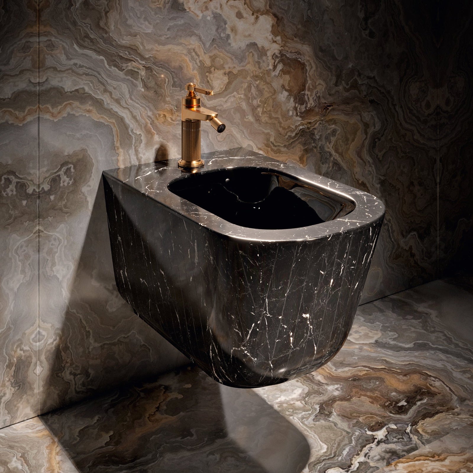 Nero Marquina Bespoke Handmade Marble Bathroom Suite (Inc. WC Pan, Bidet & Basin) - Rutland London (UAE)