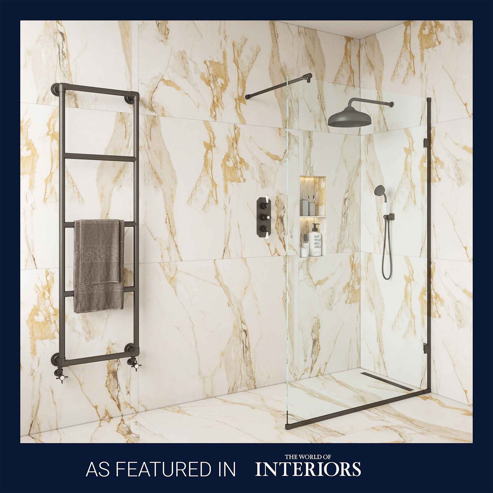 Temple Brass Semi-Frameless Wet Wall Panel - Rutland London (UAE)