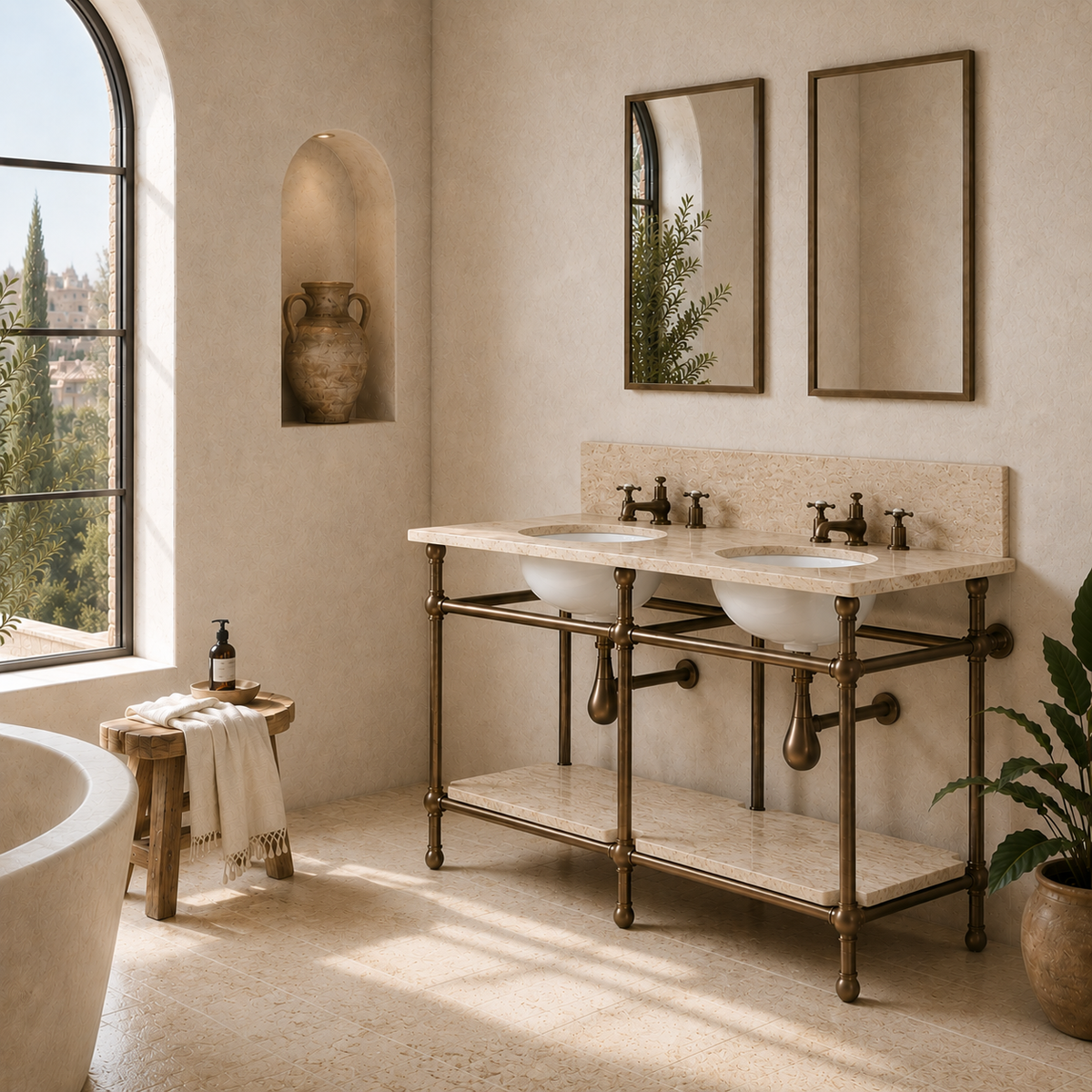 Nevern Double Vanity Suite (Inc. Marble Top, Upstand, Shelf & Basins) - Rutland London (UAE)