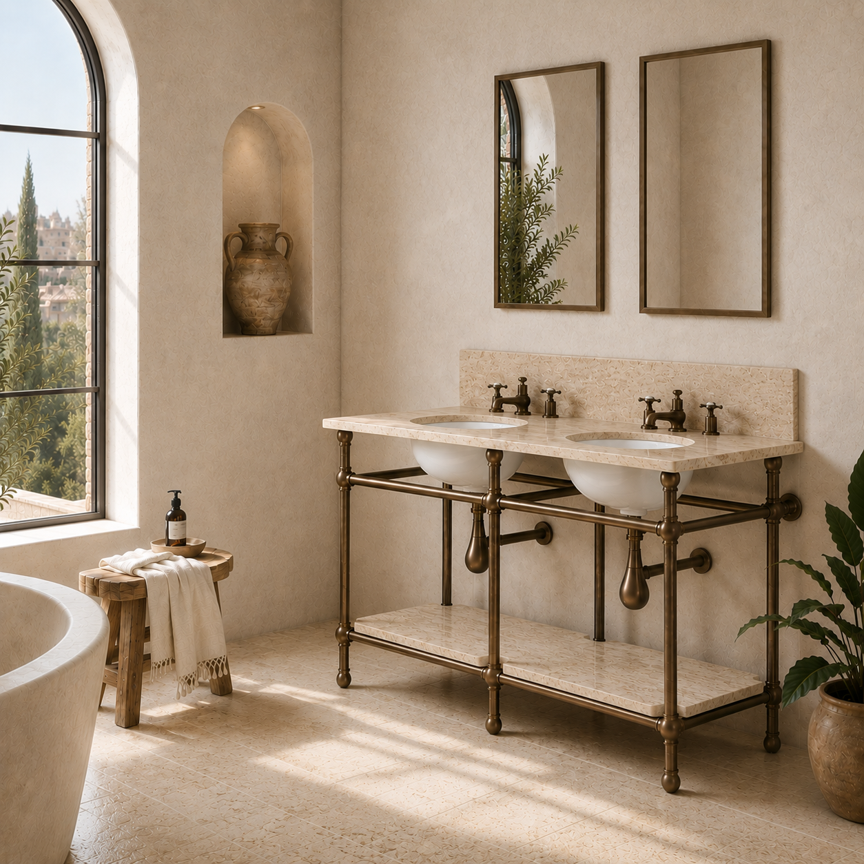 Nevern Double Vanity Suite (Inc. Marble Top, Upstand, Shelf & Basins) - Rutland London (UAE)
