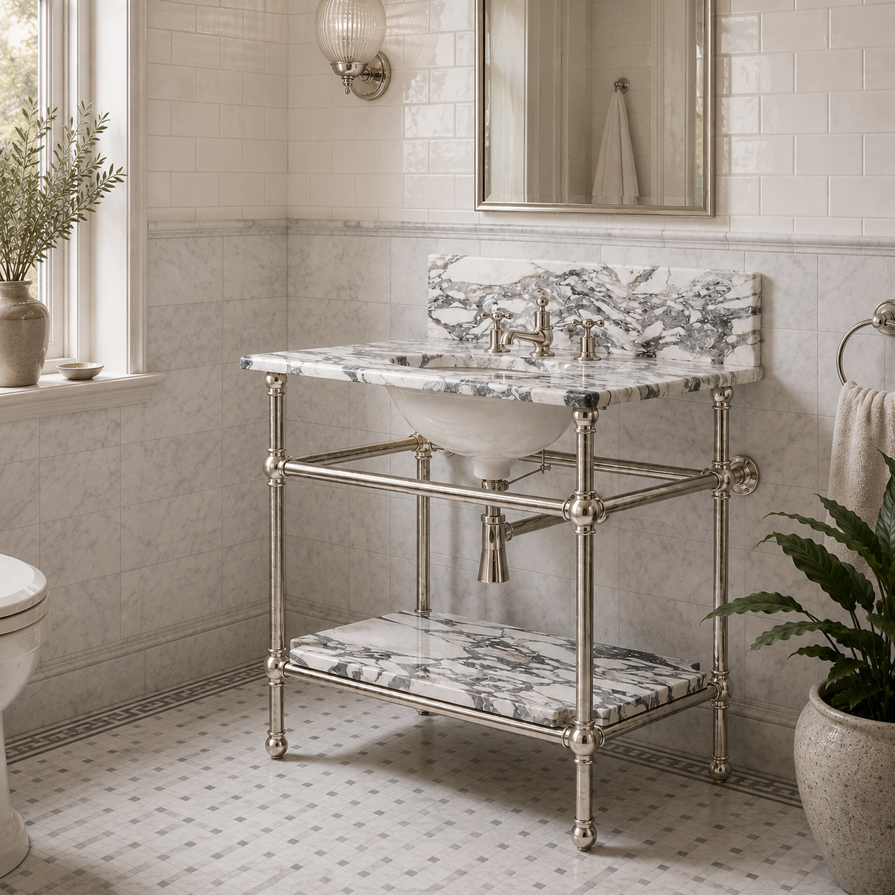 Nevern Single Vanity Suite (Inc. Marble Top, Upstand, Shelf & Basin) - Rutland London (UAE)