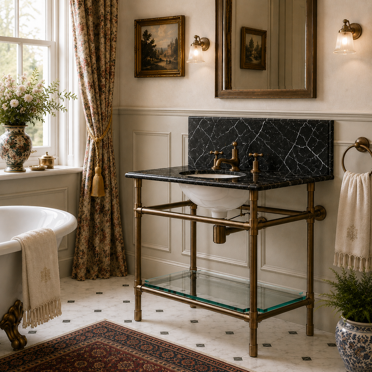 Orchard Single Vanity Suite (Inc. Marble Top, Upstand, Glass Shelf & Basin) - Rutland London (UAE)