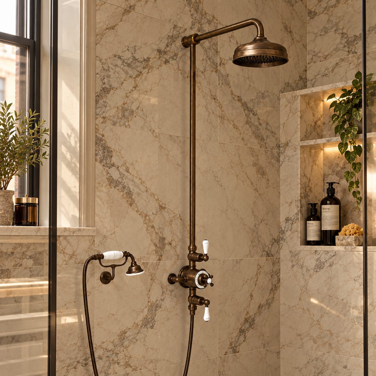 Overton White Ceramic Lever & Cleaver Exposed Shower Set - Rutland London (UAE)