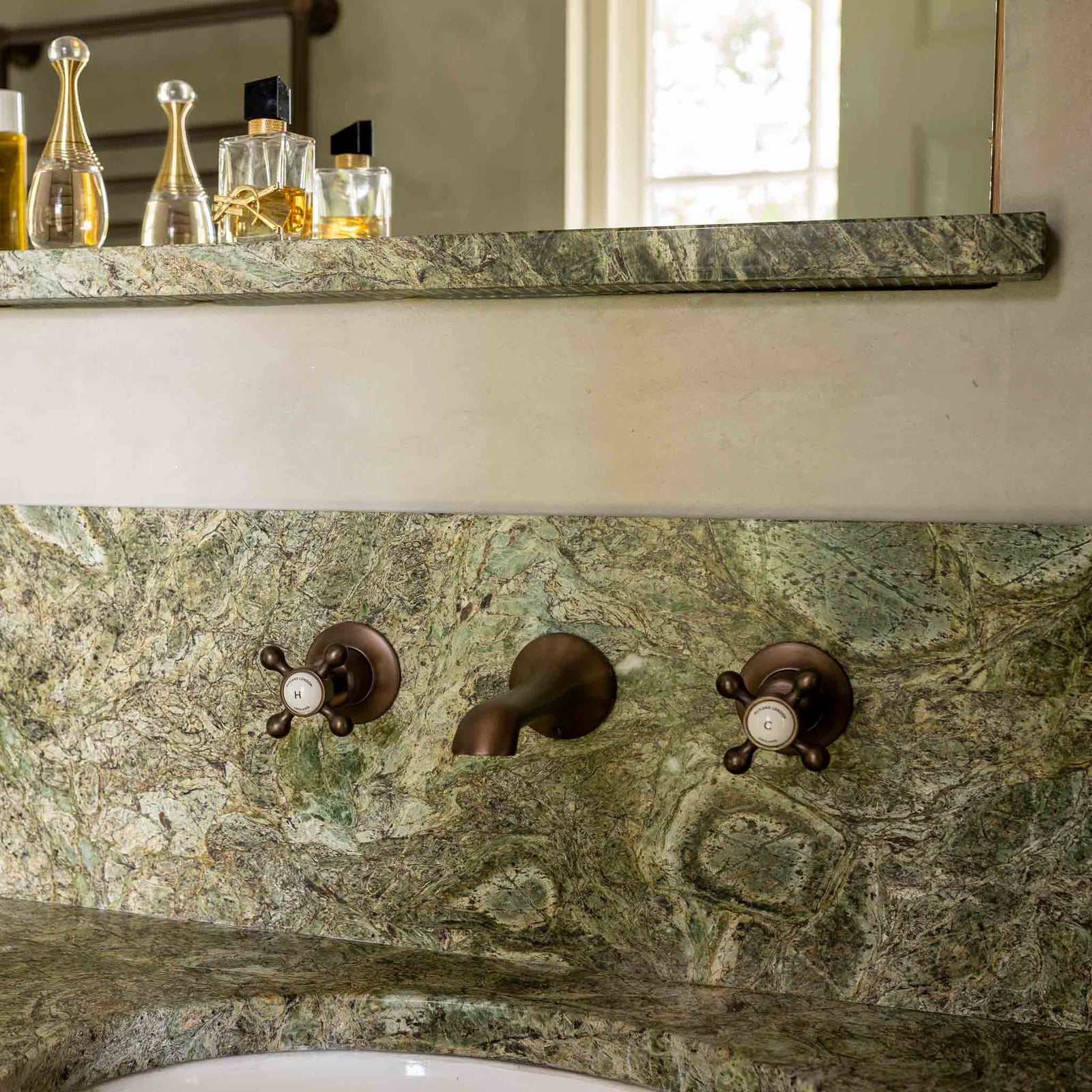 Norton White Ceramic Crosshead Wall Mounted Three Hole Basin Mixer - Rutland London (UAE)