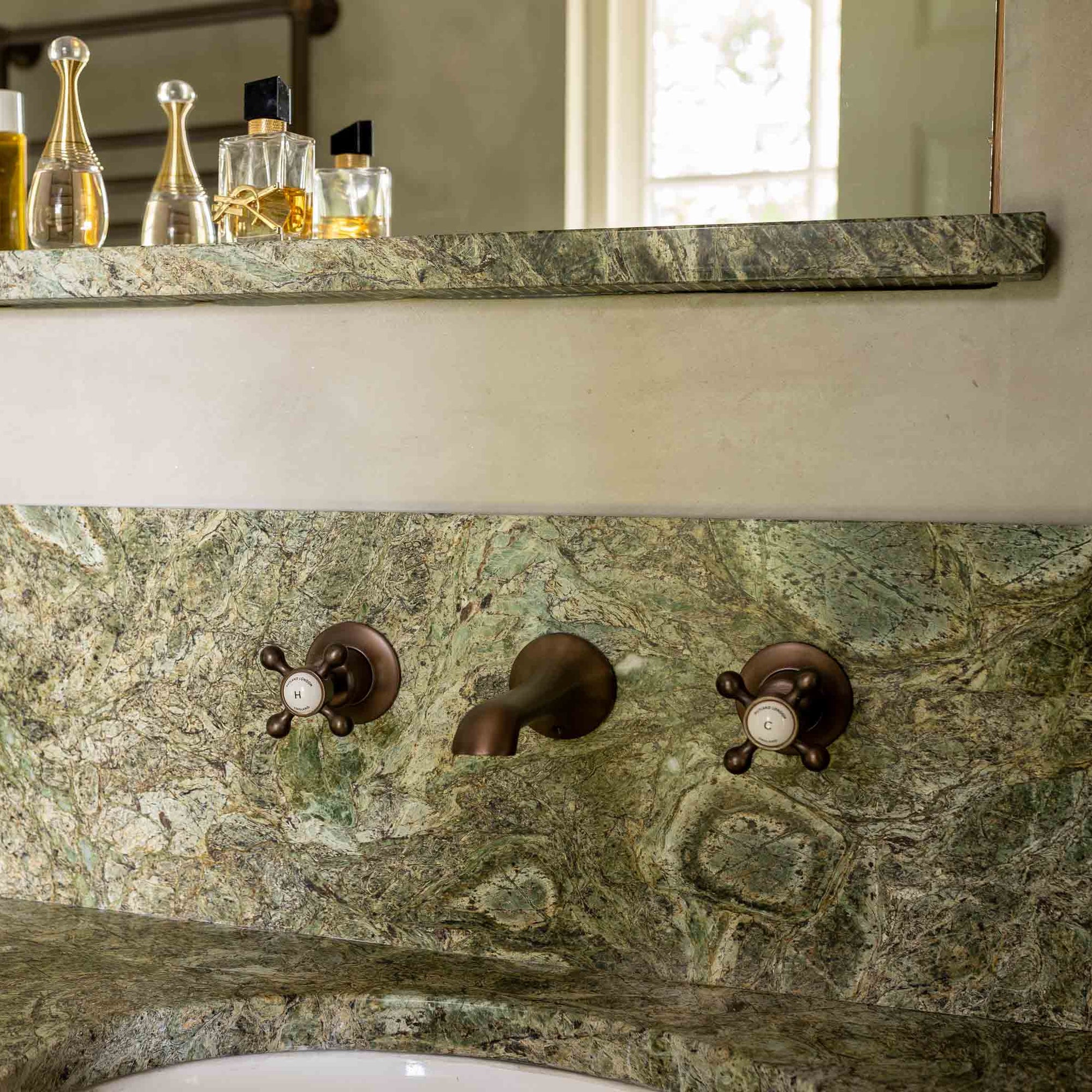 Norton White Ceramic Crosshead Wall Mounted Three Hole Basin Mixer - Rutland London (UAE)