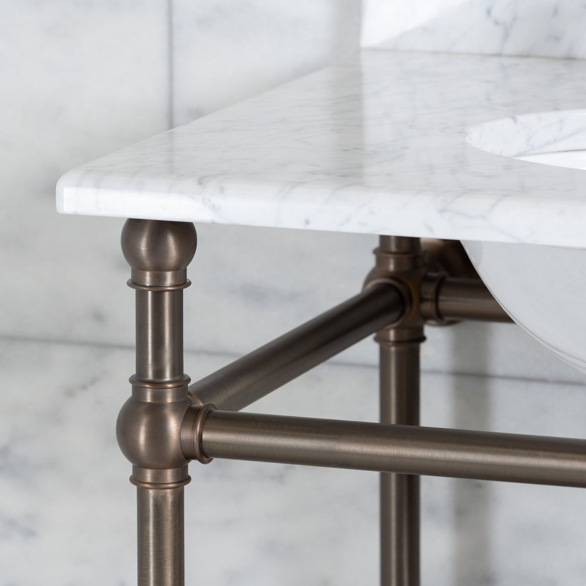 Cadogan Double Vanity Suite (Inc. Marble Top, Upstand, Brass Rack & Basins) - Rutland London (UAE)