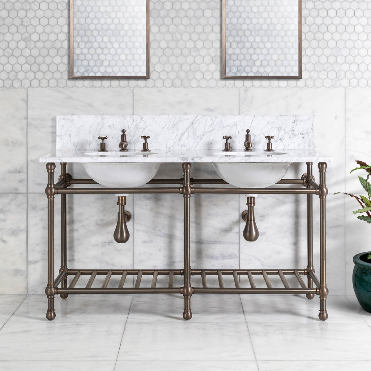 Cadogan Double Vanity Suite (Inc. Marble Top, Upstand, Brass Rack & Basins) - Rutland London (UAE)