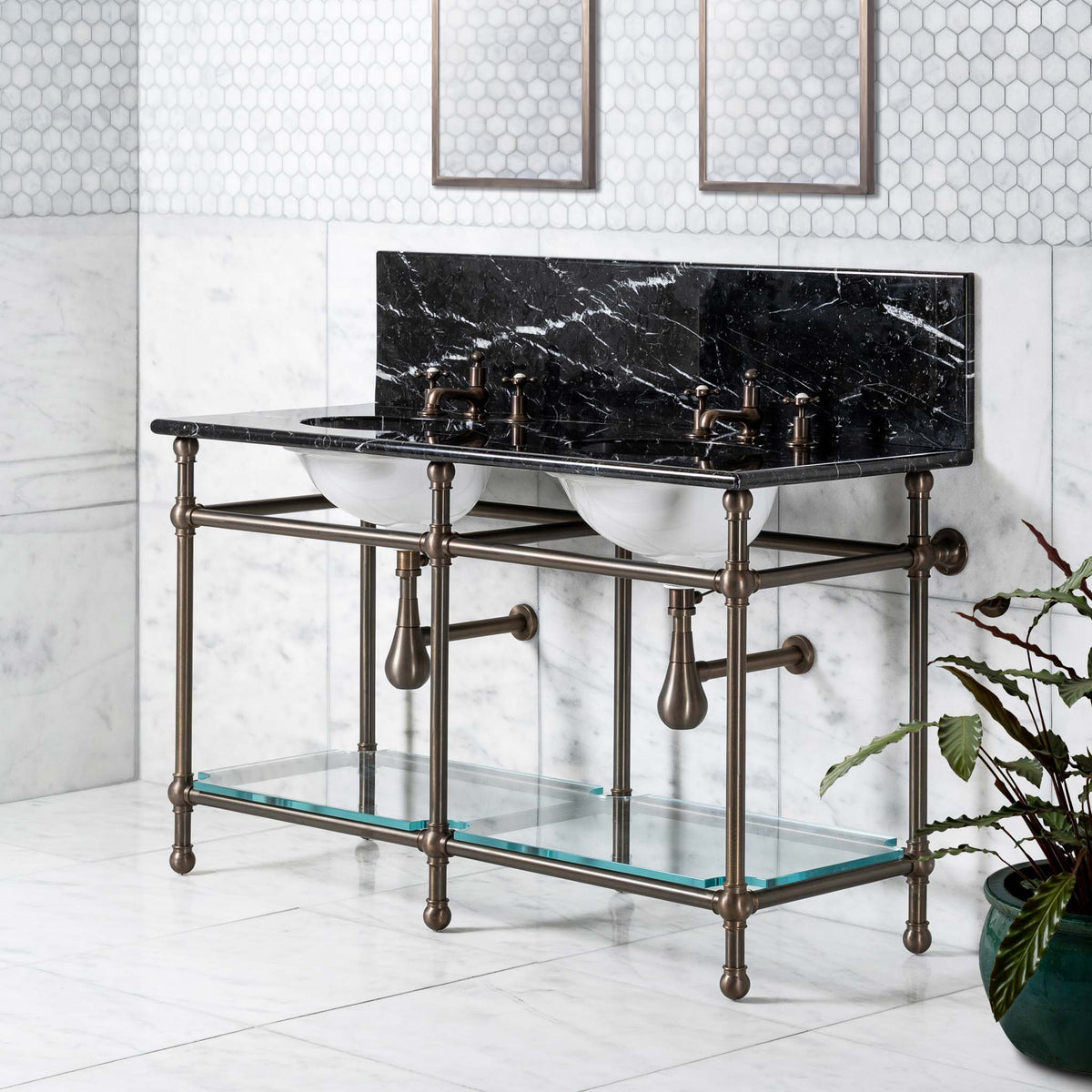 Coleridge Double Vanity Suite (Inc. Marble Top, Upstand, Glass Shelf & Basins) - Rutland London (UAE)