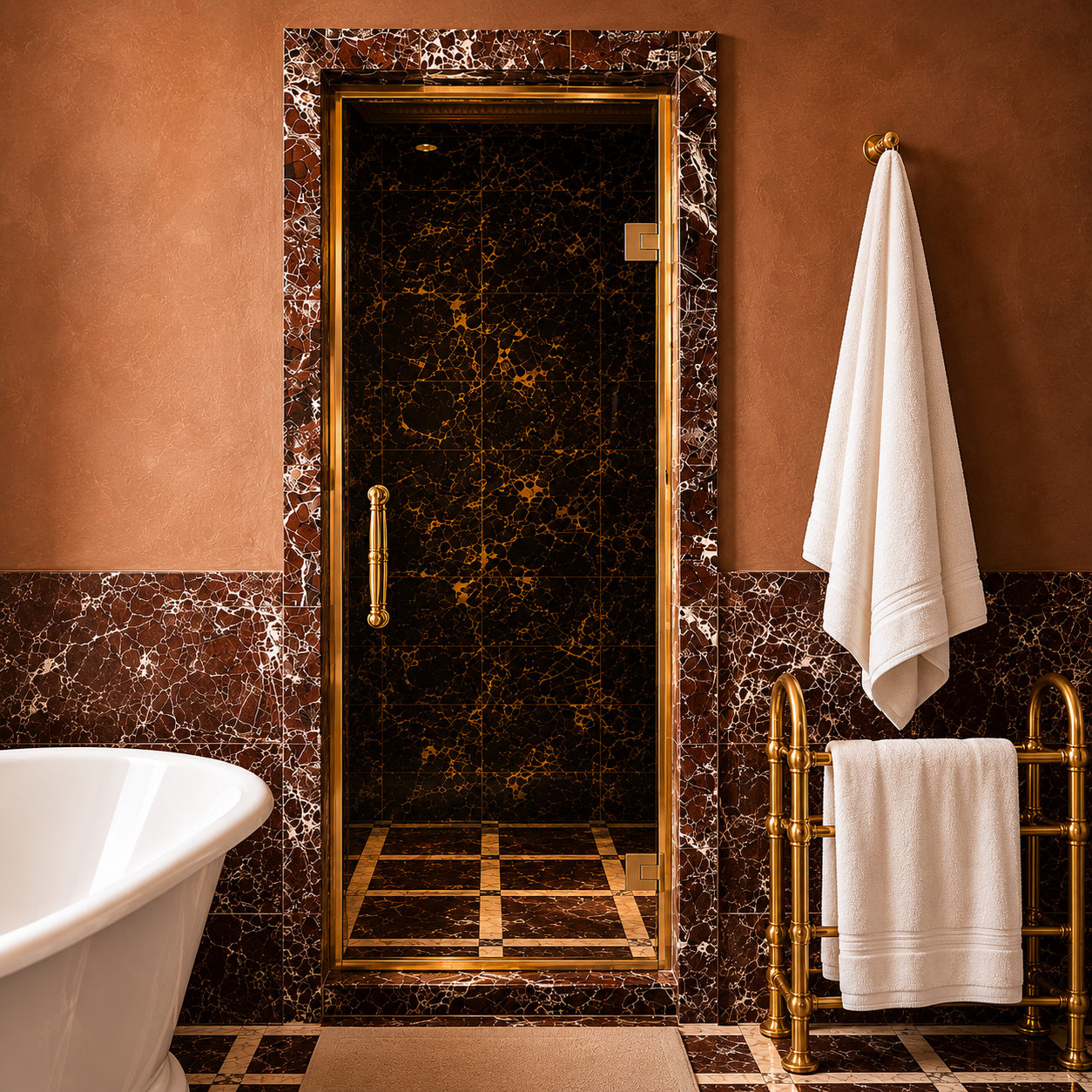 Bedford Semi-Framed Brass Recessed Shower Door - Rutland London (UAE)
