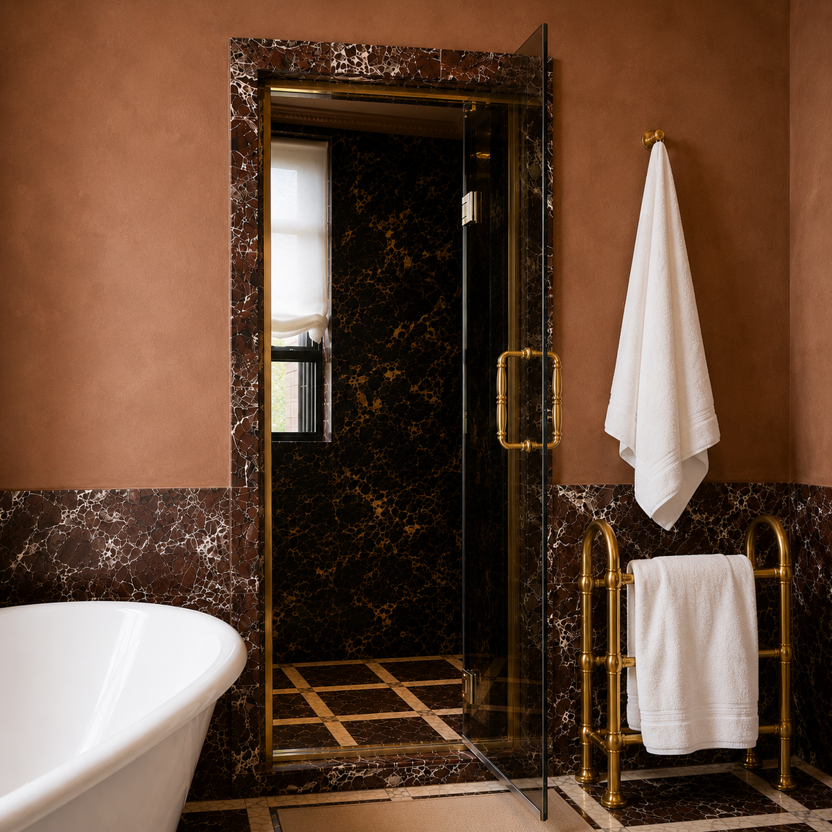 Bedford Semi-Framed Brass Recessed Shower Door - Rutland London (UAE)