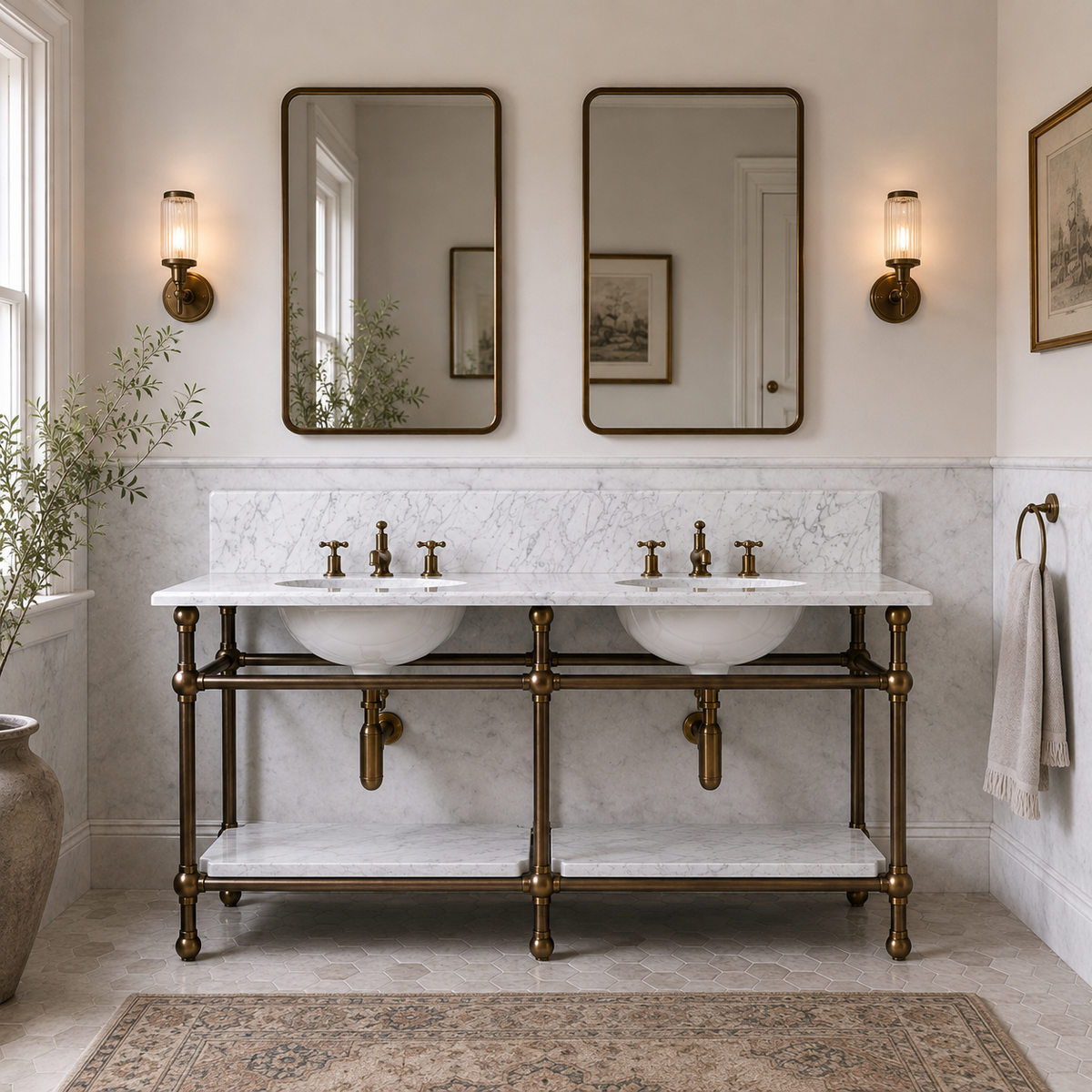 Ravenscourt Double Vanity Suite (Inc. Marble Top, Upstand, Shelf & Basins) - Rutland London (UAE)