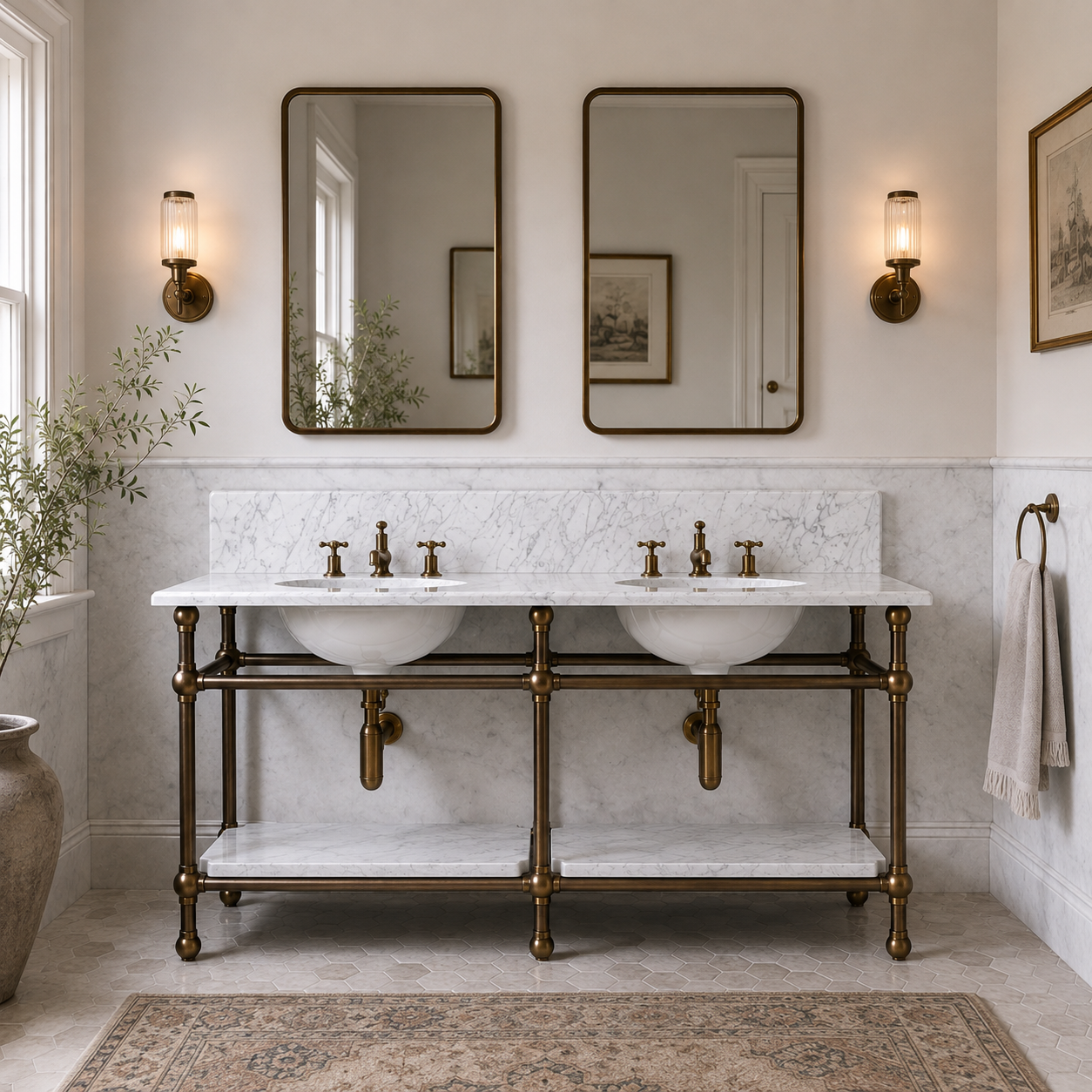 Ravenscourt Double Vanity Suite (Inc. Marble Top, Upstand, Shelf & Basins) - Rutland London (UAE)