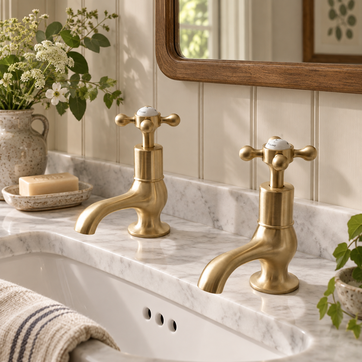 Rectory White Ceramic Crosshead Basin Pillar Taps - Rutland London (UAE)