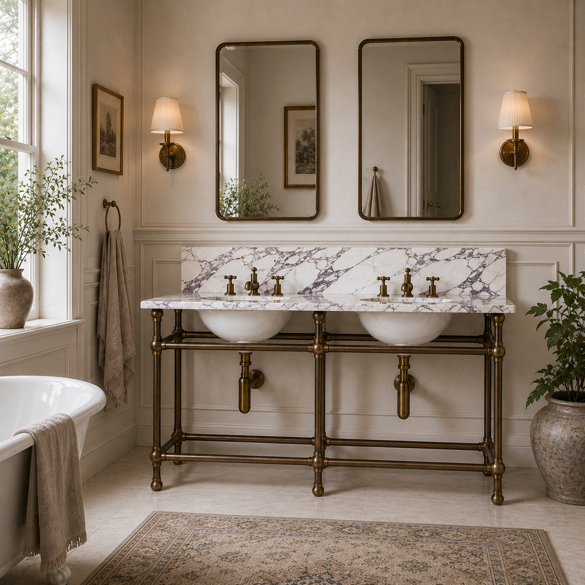 Regent Double Vanity Suite (Inc. Marble Top, Upstand & Basins) - Rutland London (UAE)