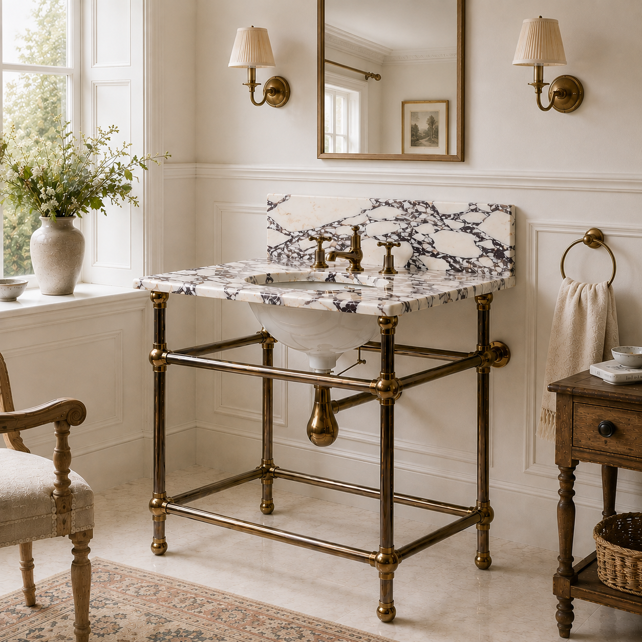 Regent Single Vanity Suite (Inc. Marble Top, Upstand & Basin) - Rutland London (UAE)