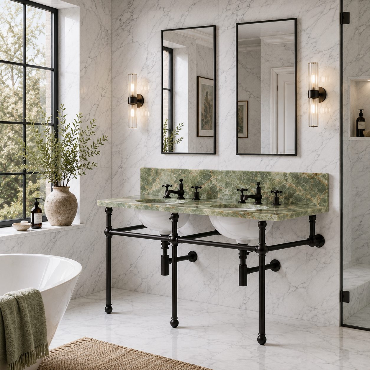 Reliance Double Vanity Suite (Inc. Marble Top, Upstand & Basins) - Rutland London (UAE)