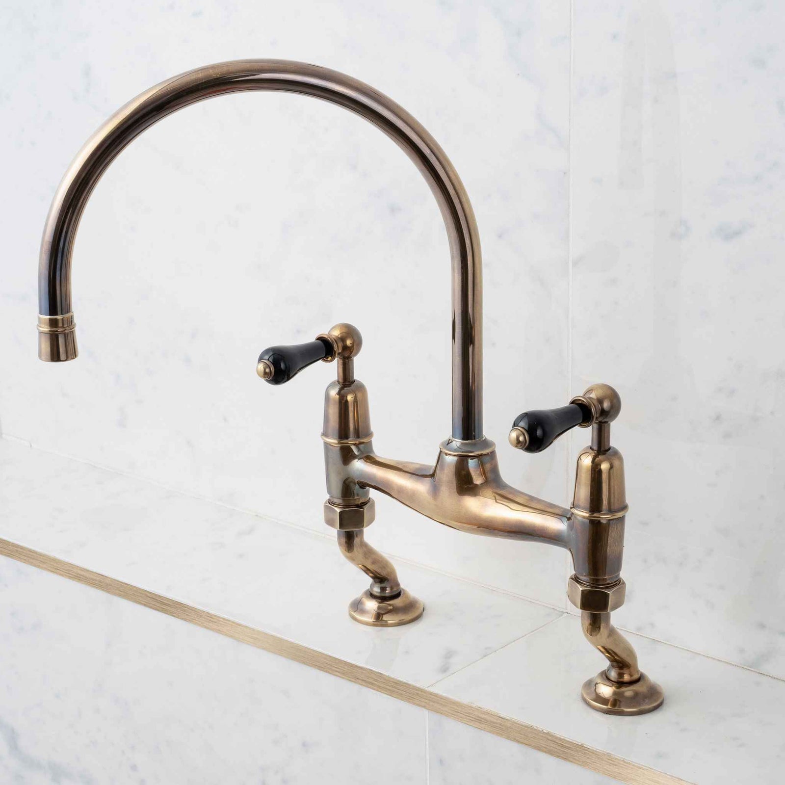 Gibson Black Ceramic Lever Two Hole Swan Neck Kitchen Sink Mixer - Rutland London (UAE)