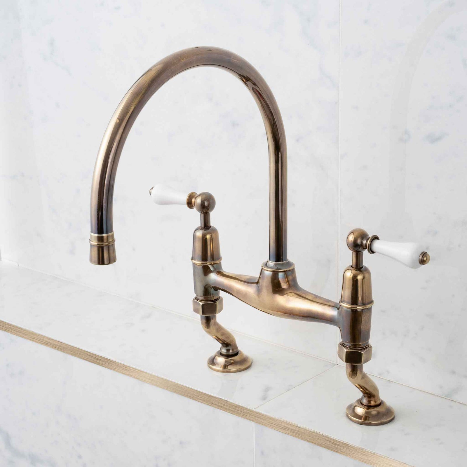 Gibson White Ceramic Lever Two Hole Swan Neck Kitchen Sink Mixer - Rutland London (UAE)