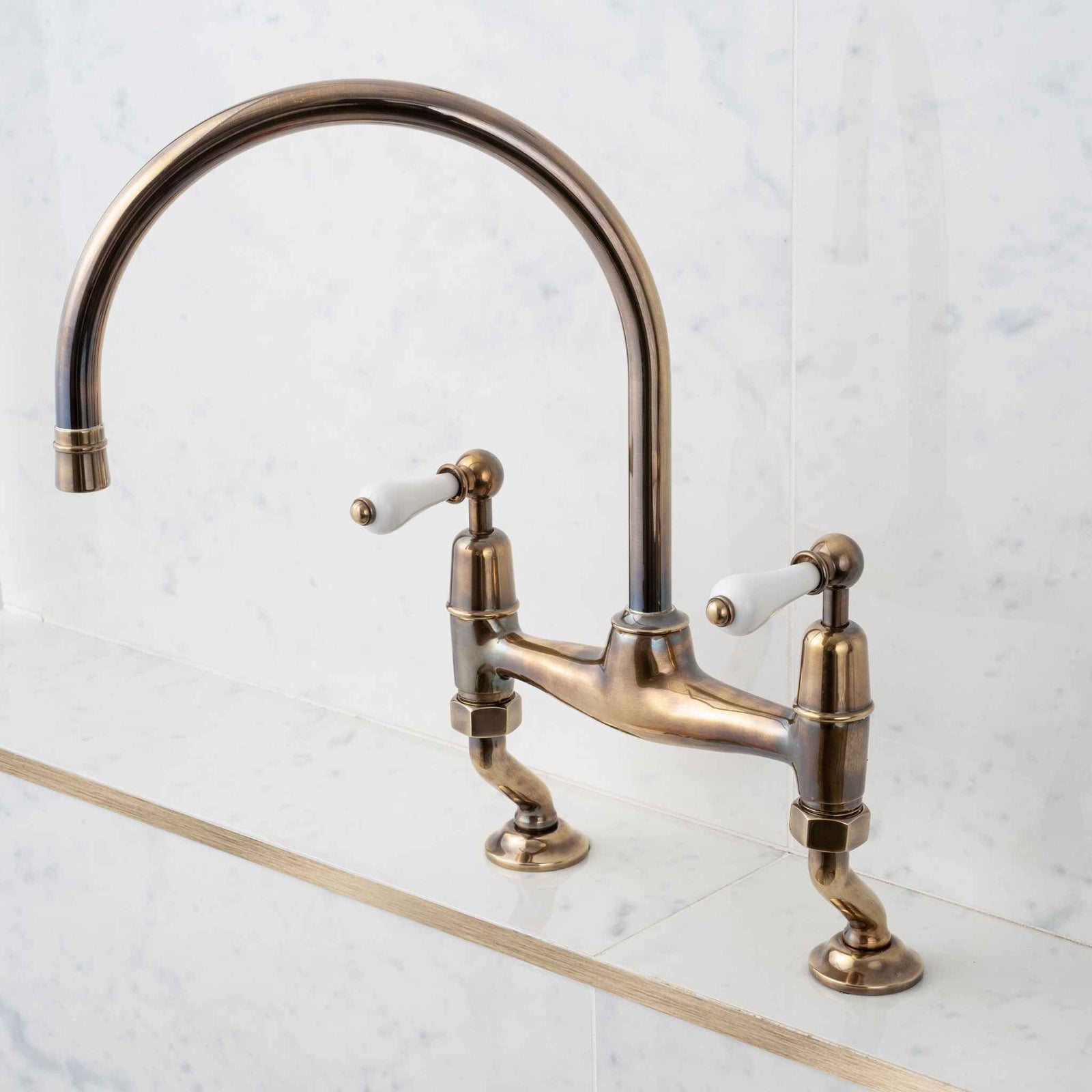 Gibson White Ceramic Lever Two Hole Swan Neck Kitchen Sink Mixer - Rutland London (UAE)