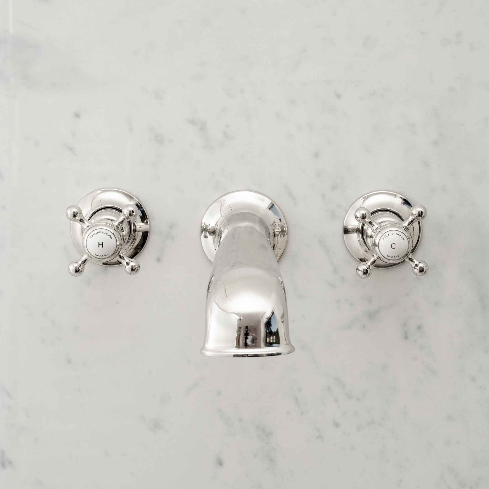 Leicester White Ceramic Crosshead Wall Mounted Three Hole Bath Mixer - Rutland London (UAE)