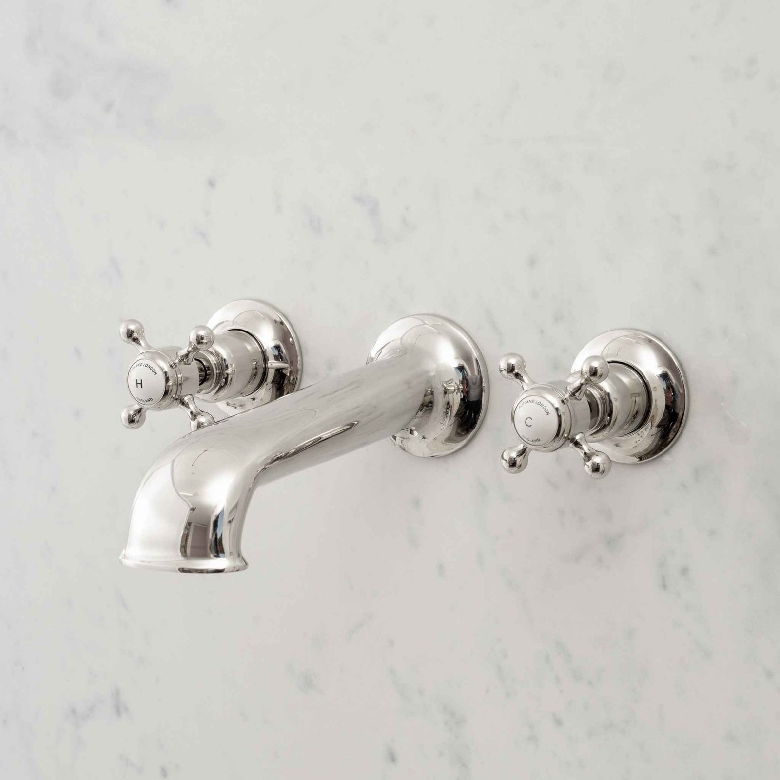 Leicester White Ceramic Crosshead Wall Mounted Three Hole Bath Mixer - Rutland London (UAE)