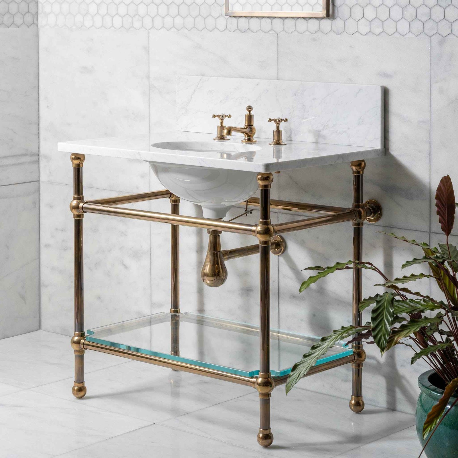 Colville Single Vanity Suite (Inc. Marble Top, Upstand, Glass Shelf & Basin) - Rutland London (UAE)